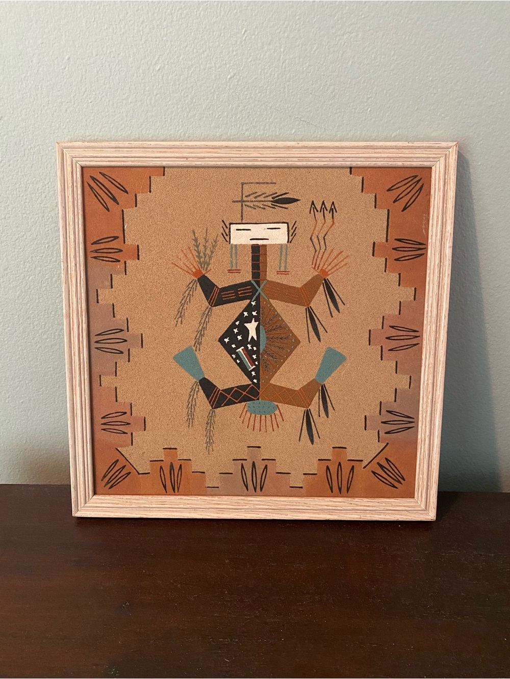 Navajo Native Southwestern Framed Sand Art SIGNED Berta Yazzie